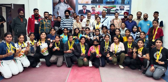 Fencers posing with medals at Jammu on Thursday.  