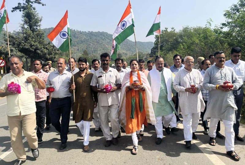 BJP general secretary (Org). Ashok Koul leading Kalash Yatra in Nowshera on Saturday. BJP general secretary (Org). Ashok Koul leading Kalash Yatra in Nowshera on Saturday.