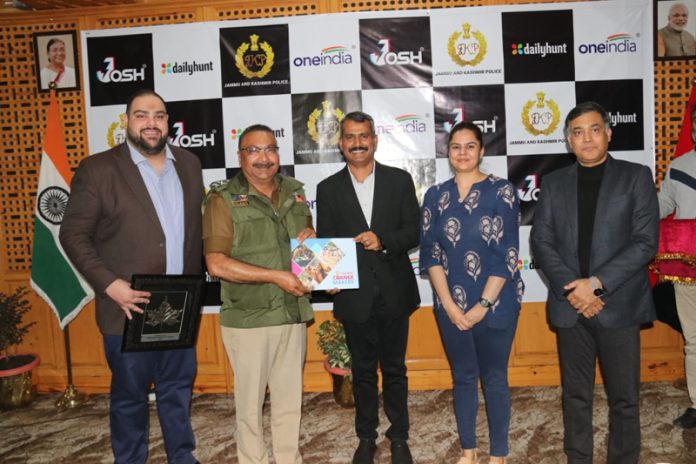 On behalf of JKP, DGP Dilbag Singh after signing an MoU with Eterno Infotech Pvt Ltd in Srinagar on Tuesday.