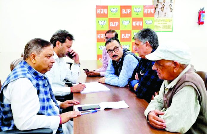 Former Minister and ex BJP president J&K Sat Sharma during a public darbar at Jammu on Wednesday.