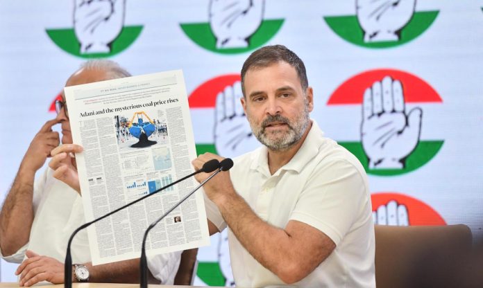 Congress leader Rahul Gandhi addresses a press at the AICC Headquarters, in New Delhi on Monday. (UNI)