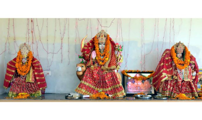 The Murtis of Mata Jaya Devi, Mata Vijaya Devi and Mata Mangla Devi which were installed at Geeta Bhawan Muthi.