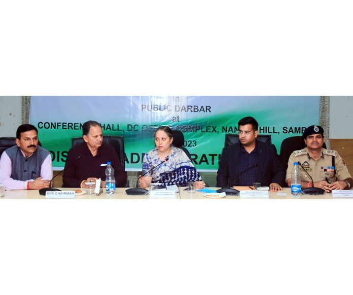 Sheetal Nanda chairing public darbar at Samba.