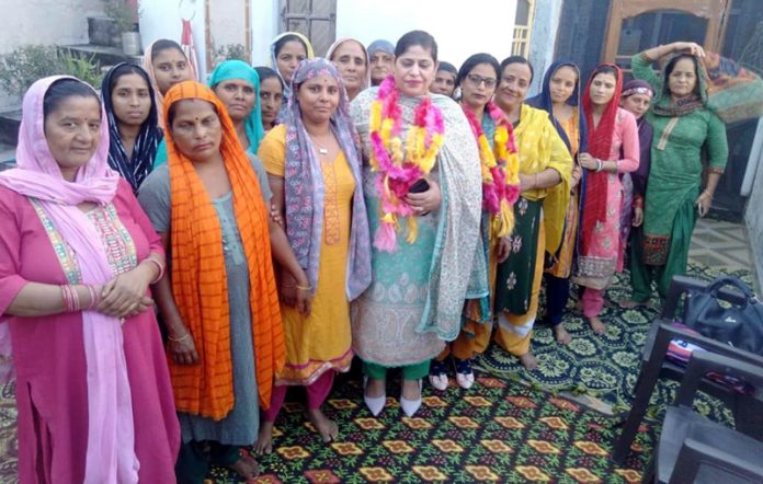 Apni Party women wing provincial president, Pavneet Kour with new entrants in Jammu on Wednesday.