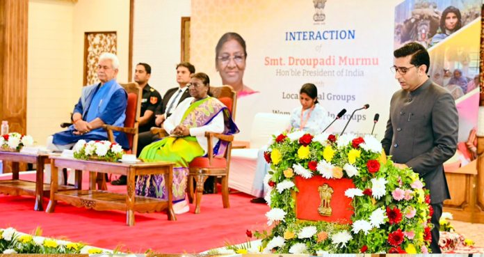 Secretary Tribal Affairs Department Dr Shahid Iqbal Choudhary briefing about tribes of J&K at a function.