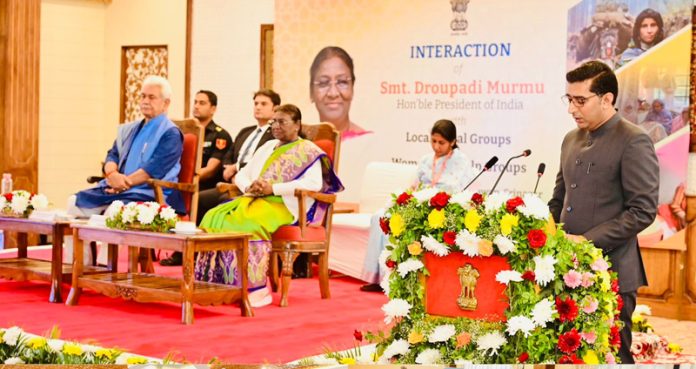 Secretary Tribal Affairs Department Dr Shahid Iqbal Choudhary briefing about tribes of J&K at a function.