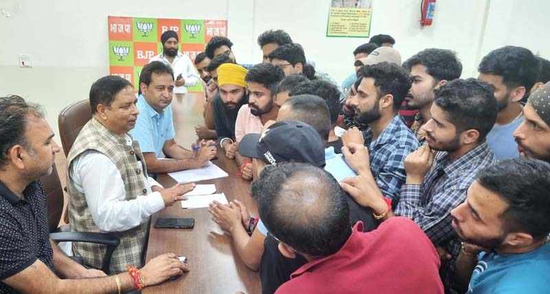 Former Minister, Sat Sharma listening public grievances at BJP office Trikuta Nagar on Wednesday. Former Minister, Sat Sharma listening public grievances at BJP office Trikuta Nagar on Wednesday.