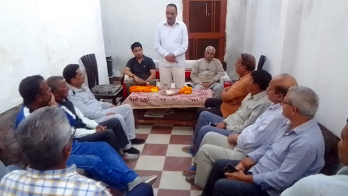 PCC vice president Hari Singh Chib addressing meeting of party functionareis in Jammu.