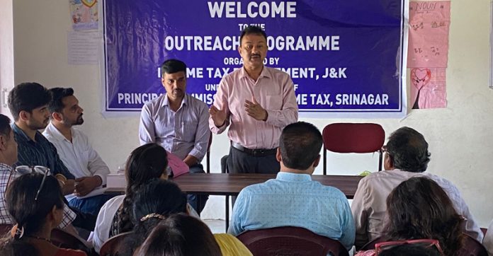 An IT Department officer addressing DDOs during an outreach programme in RS Pura on Thursday.