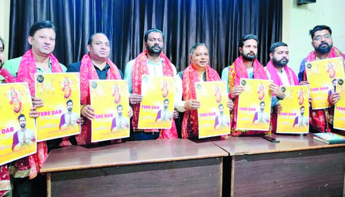 BJP leader, Sat Sharma along with others releasing devotional song ‘Tere Dar Te Aava Gye’ at Jammu on Tuesday. BJP leader, Sat Sharma along with others releasing devotional song ‘Tere Dar Te Aava Gye’ at Jammu on Tuesday.