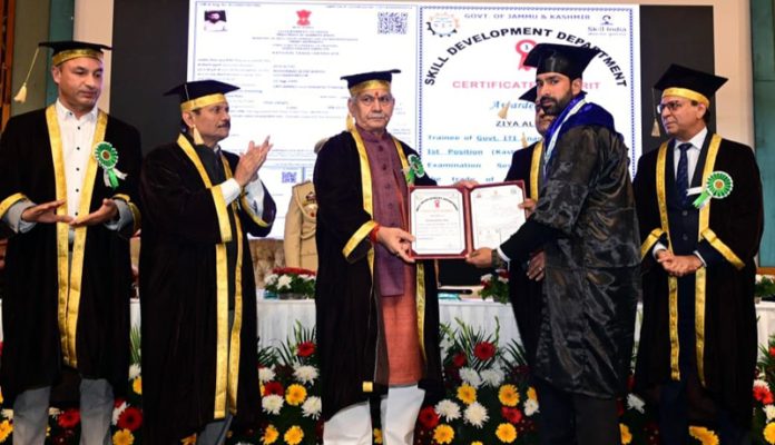 LG Manoj Sinha felicitating young entrepreneurs during ITI Convocation at Srinagar. LG Manoj Sinha felicitating young entrepreneurs during ITI Convocation at Srinagar.