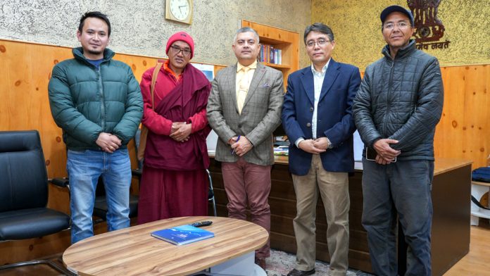 LSF founder Tsering Tashi and his team posing with Secretary IT Ladakh Amit Sharma at his office in Leh. LSF founder Tsering Tashi and his team posing with Secretary IT Ladakh Amit Sharma at his office in Leh.