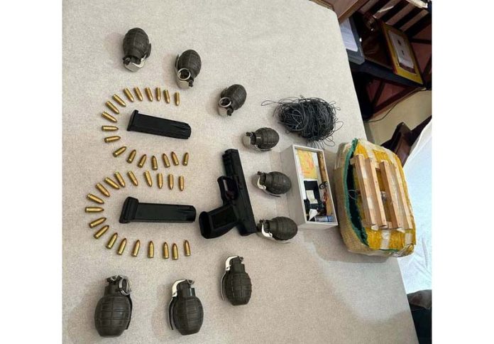 Arms, ammunition and explosive recovered in Jourian on Thursday.