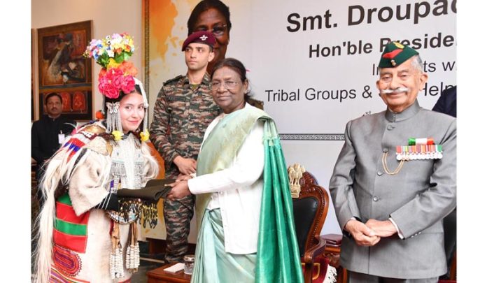 President Droupadi Murmu attends a civic reception hosted in her honour at Sindhu Ghat, in Leh on Wednesday. Another pic on page 4. (UNI)