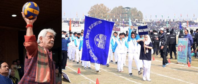 Lieutenant Governor, Manoj Sinha inaugurating 67th National School Games at Bakshi Stadium, Srinagar on Tuesday. Lieutenant Governor, Manoj Sinha inaugurating 67th National School Games at Bakshi Stadium, Srinagar on Tuesday.