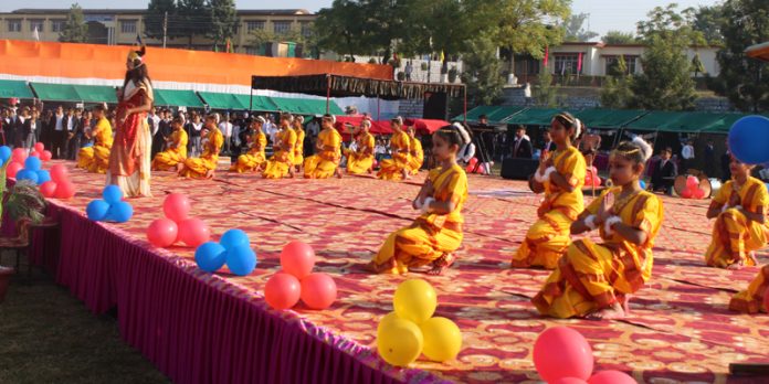 Students performing cultural items during 'Bal Mela' event in school. Students performing cultural items during 'Bal Mela' event in school.