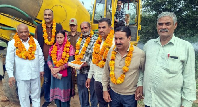 DDC Chairman kick starting construction work at Gumpal Nallah on Saturday.