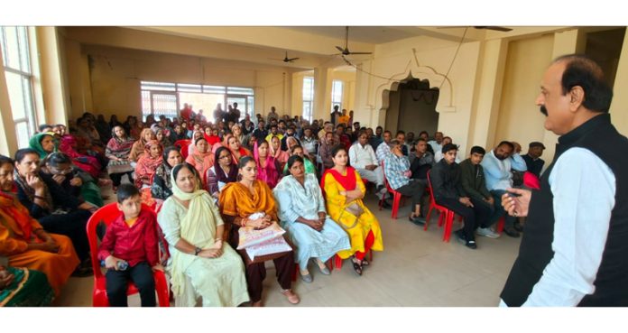 BJP Pradesh vice president Surjeet Singh Slathia addressing booth level party workers in Samba district. BJP Pradesh vice president Surjeet Singh Slathia addressing booth level party workers in Samba district.