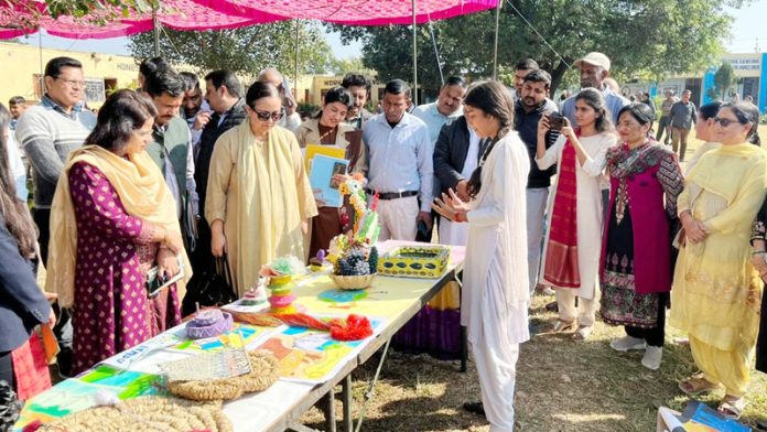 Secretary Labour and Employment Department Rehana Batul during visit to Sallan Panchayat on Tuesday.