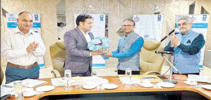 Haryana Government team presenting bouquet to Secretary Planning Development and Monitoring Department Dr. Piyush Singla on Tuesday. Haryana Government team presenting bouquet to Secretary Planning Development and Monitoring Department Dr. Piyush Singla on Tuesday.