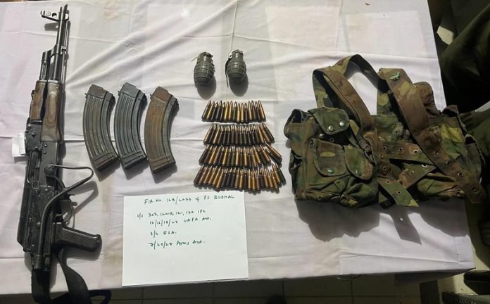 Recoveries made from slain terrorist at Behrote, Budhal in Rajouri district on Friday. —Excelsior/Imran