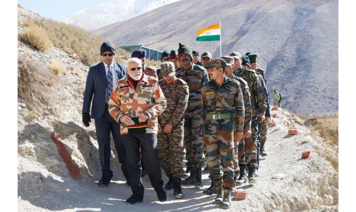 Prime Minister Narendra Modi celebrates Diwali with jawans at Lepcha in Himachal Pradesh.(UNI)