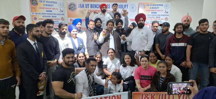 Powerlifters posing with chief guest Raman Bhalla on Monday. Powerlifters posing with chief guest Raman Bhalla on Monday.
