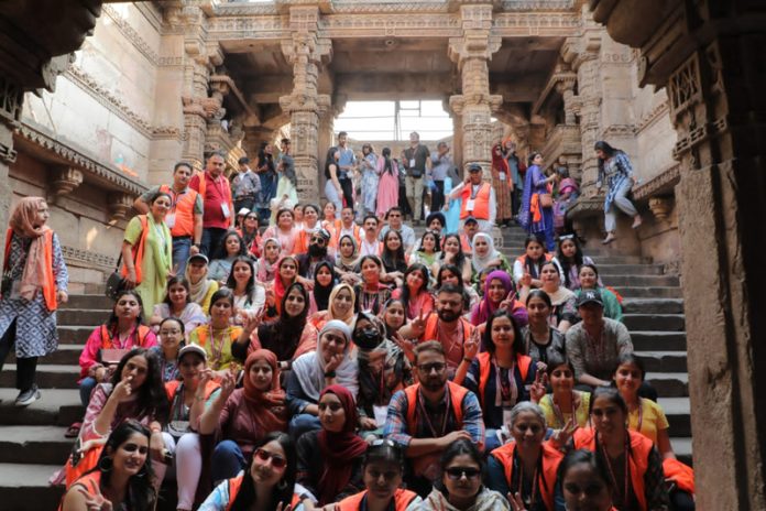 JU students at Adalaj Ki Vav at Ahmedabad on 4th day of college on wheels.