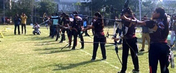 Archers in action during J&K UT Archery championship on Sunday. Archers in action during J&K UT Archery championship on Sunday.