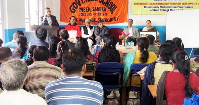 A speaker addressing a gathering at Govt High School, Meen Sarkar, Samba on Saturday. A speaker addressing a gathering at Govt High School, Meen Sarkar, Samba on Saturday.