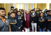 Lieutenant Governor, Manoj Sinha posing with Legends League Cricket players at Raj Bhawan Jammu on Tuesday.