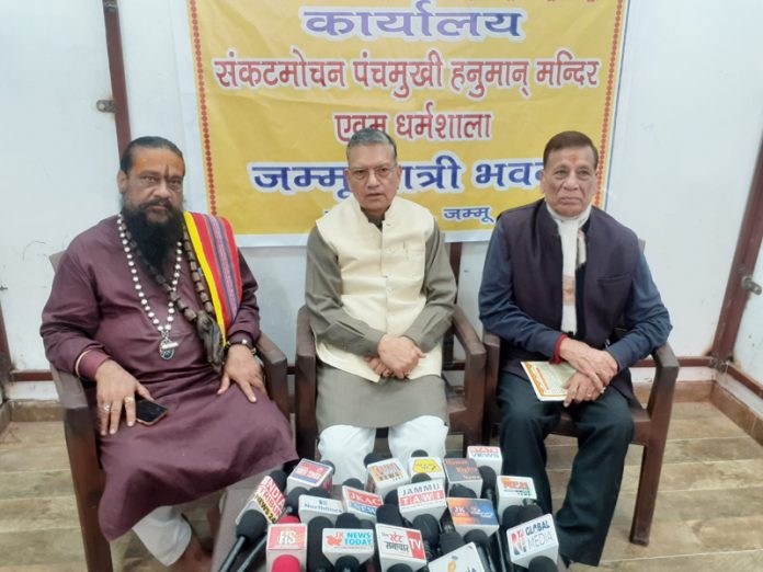 Pawan Kumar Shastri addressing a press conference at Jammu on Saturday.