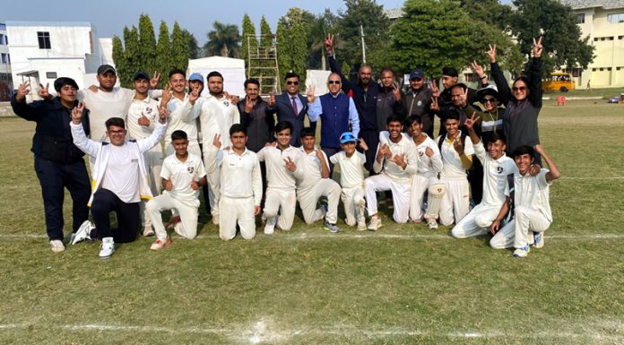 Winning team KCPS posing with school management during Inter School Cricket Tournament on Friday. Winning team KCPS posing with school management during Inter School Cricket Tournament on Friday.