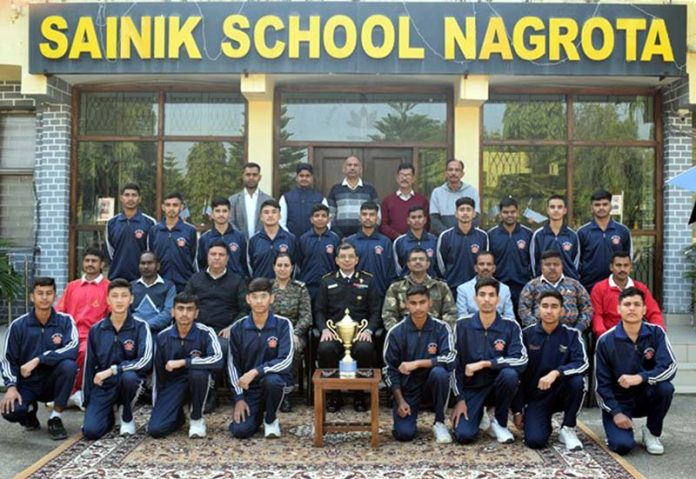 Students of Sainik School Nagrota posing for photogbraph during annual inter-house obstacle competitions.