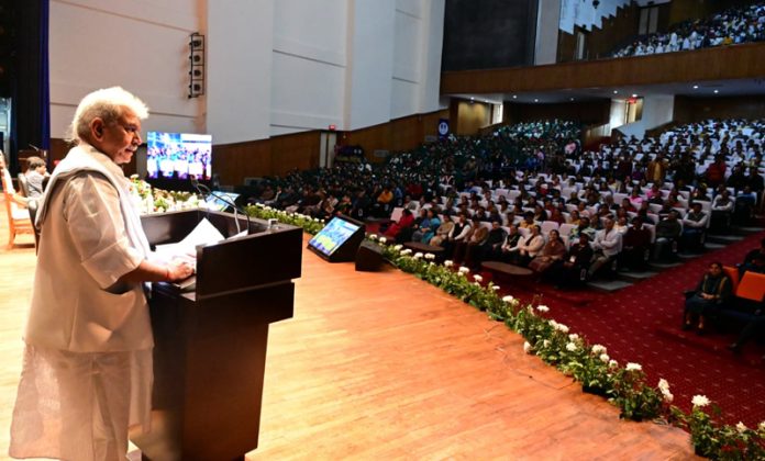 Lieutenant Governor Manoj Sinha addressing during closing ceremony of 67th National Schools Games in Jammu.