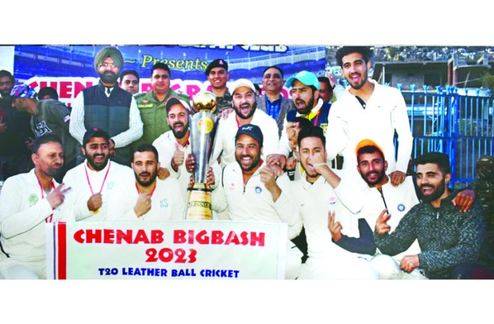 Winning team receiving winner’s trophy from chief guests at Doda. Winning team receiving winner’s trophy from chief guests at Doda.