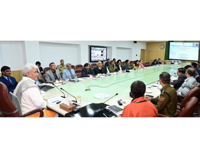 LG Manoj Sinha chairing a meeting on Thursday.