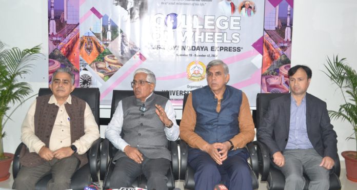 Vice Chairman, Higher Education Council J&K Prof Dinesh Singh, JU VC Prof Umesh Rai and others during curtain raiser ceremony of ‘College on Wheels’ at Jammu. Vice Chairman, Higher Education Council J&K Prof Dinesh Singh, JU VC Prof Umesh Rai and others during curtain raiser ceremony of ‘College on Wheels’ at Jammu.
