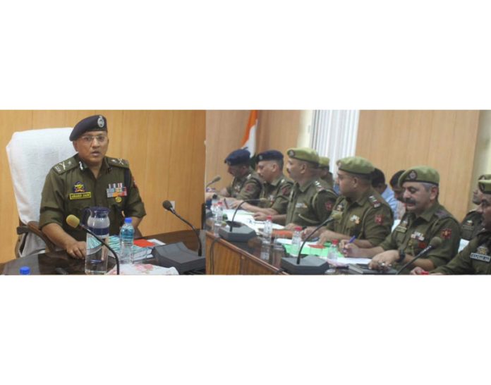 IGP Jammu, Anand Jain, chairing a meeting of the police officers in Udhampur town on Saturday.