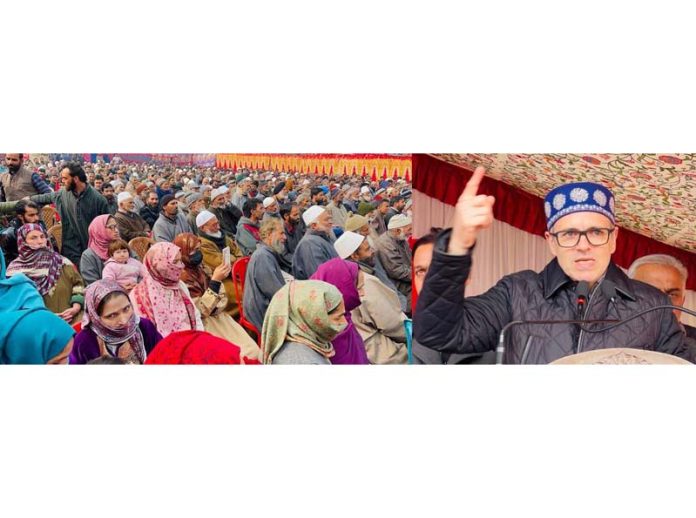 NC Vice president and former CM Omar Abdullah addressing a gathering at Srinagar.