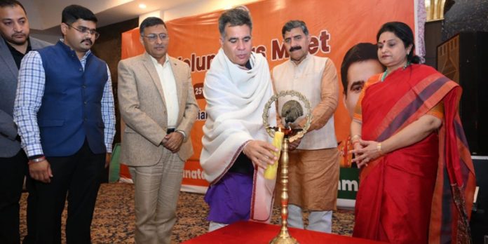 BJP leaders at party's social media volunteers meet at Jammu on Saturday.