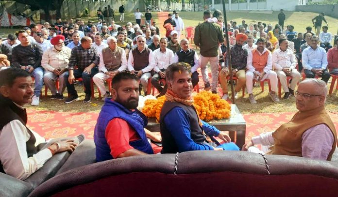 BJP leaders during a meeting at village Kot in Raipur Damana on Wednesday.