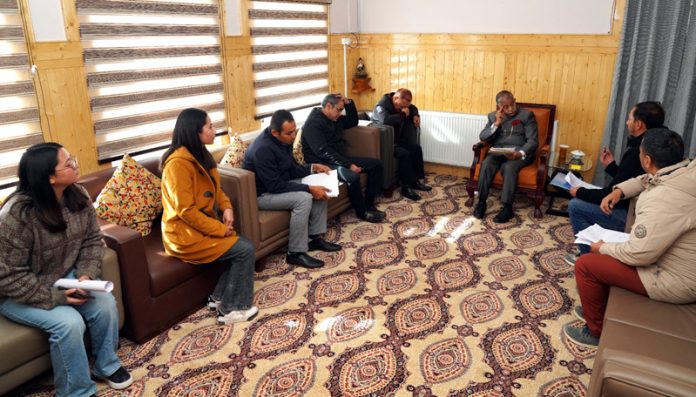 LG of Ladakh, Brigadier (Dr) BD Mishra(Retd) interacting with the various delegations on Thursday.