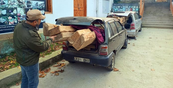 Vehicles seized by Forest Division Bhaderwah for timber smuggling. -Excelsior/Tilak Raj