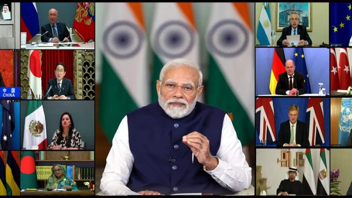 PM Narendra Modi addresses the G20 virtual summit.