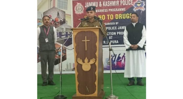 SP Headquarters Ramnish Gupta addressing students at RS Pura on Wednesday. SP Headquarters Ramnish Gupta addressing students at RS Pura on Wednesday.