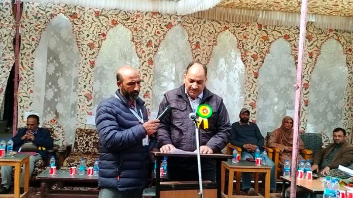 Dignitaries during a function held in connection with 99th birth anniversary of martyr on Thursday. -Excelsior /Sajjad Dar Dignitaries during a function held in connection with 99th birth anniversary of martyr on Thursday. -Excelsior /Sajjad Dar