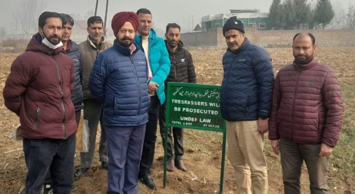 Custodian General Rajinder Singh Tara inspecting a property in Kashmir on Friday.