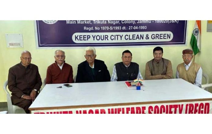 Office bearers of Trikuta Nagar Welfare Society during a meeting in Jammu on Sunday. Office bearers of Trikuta Nagar Welfare Society during a meeting in Jammu on Sunday.