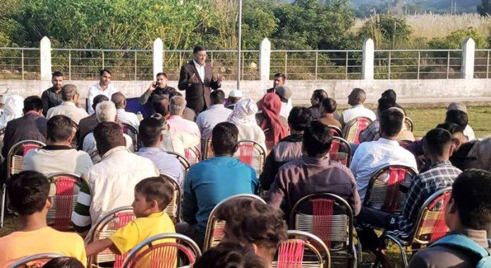 BJP general secretary, Vibodh Gupta addressing a party meeting at village Majheen in Bajalta on Friday.